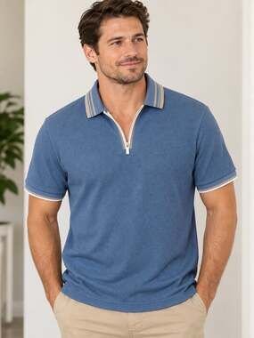 Bruno Milano Textured Short Sleeves Polo Size M Blue Cotton